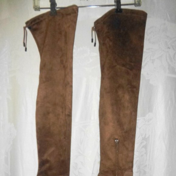 SPAZIO MODA Brown Faux Suede Over Knee Boots 39 9 - Picture 2 of 8